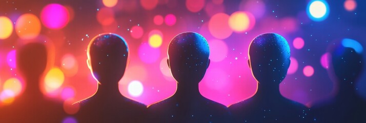 Poster - Abstract faceless avatars in vibrant colors with a blurred background for holding text or promotional content. Generative AI