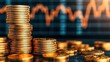 © weerasak - Stacked coins in front of a financial chart illustrating growth and investment opportunities in the economy.