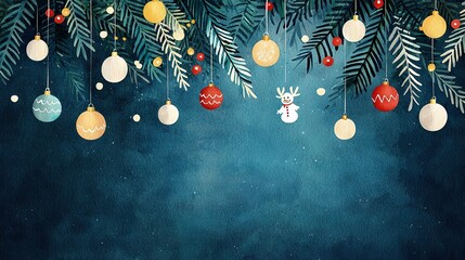 Wall Mural -   A Christmas tree with ornaments dangling from its branches and a snowman ornament adorning its branches