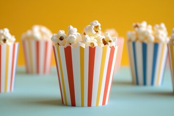 Wall Mural - Striped containers filled with fluffy popcorn kernels