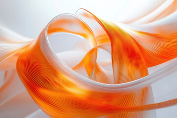 Wall Mural - abstract orange and white flowing ribbons creating a dynamic, elegant swirl.