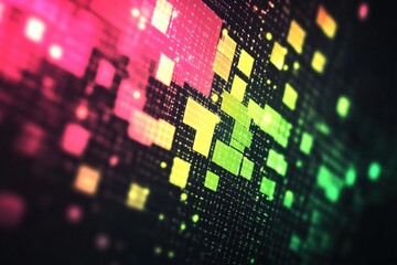 Leinwandbilder - Vibrant abstract mosaic featuring glowing pixelated elements in dynamic colors. Generative AI
