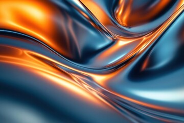 Fototapete - Glossy abstract waves with vibrant orange and blue hues flowing seamlessly across the surface. Generative AI