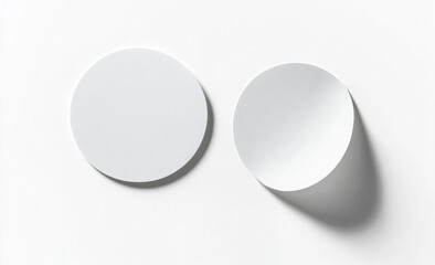 blank white round adhesive stickers mock up with curved corner, 3d rendering. empty circle sticky la
