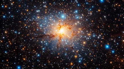 Wall Mural - Bright star illuminated in a cosmic landscape with distant galaxies and nebulae shining in the night sky