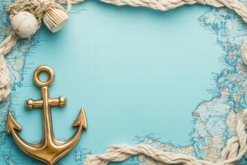 Poster - Nautical anchor and vintage map create a serene coastal vibe for your design needs. Generative AI