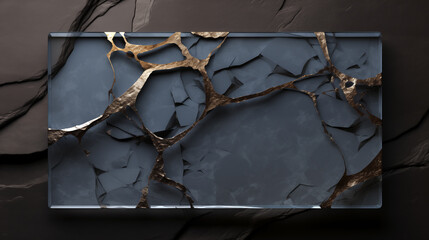 Wall Mural - Glass panel with a crack in it and gold trim