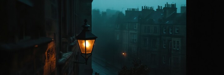 Poster - Dark cityscape with limited light in windows creates an atmospheric evening in an urban setting. Generative AI