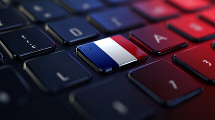 Computer keyboard, close-up button of the flag of France. 3D render of a laptop keyboard