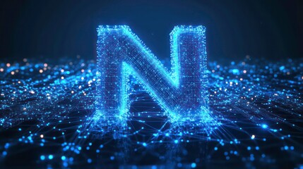Leinwandbilder - Glowing letter N formed by particles on a digital network.