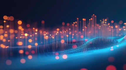 Fototapete - Abstract digital wave with glowing particles and lines.