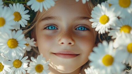 Poster - Young Girl Surrounded By Daisies In A Field