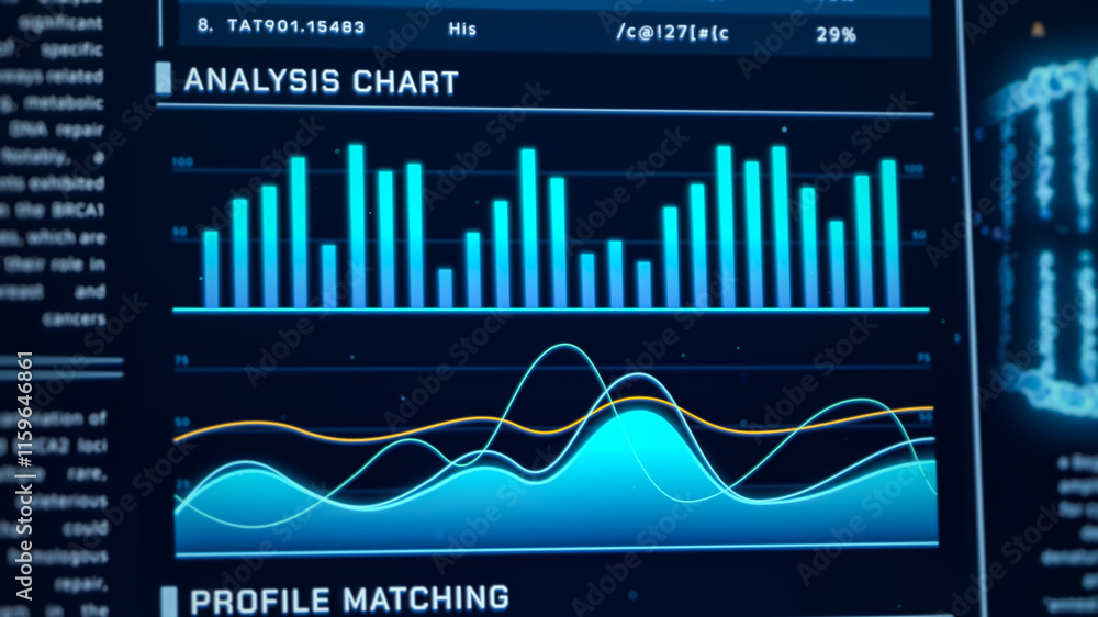 Stock-Illustration „Closeup blue biotechnology analysis graph, health ...