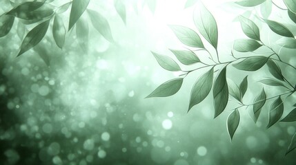 Wall Mural - Delicate Green Leaves and Soft Light Background