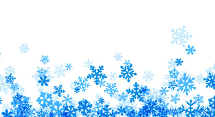 Canvas Print - A cascade of vibrant blue snowflakes set against a clean white background. Perfect for winter and holiday-themed designs.