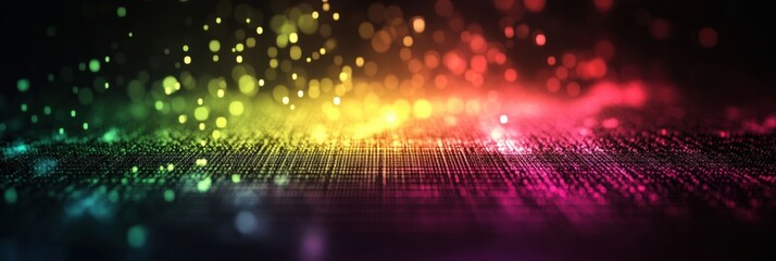 Poster - Vibrant abstract mosaic with glowing pixelated elements filling the space with color and light patterns. Generative AI