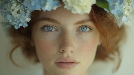 Wall Mural - A Redhead Woman Wearing A Flower Crown