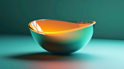 Poster - Abstract glass bowl with glowing orange interior on teal background.