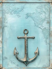 Leinwandbilder - Nautical anchor design on a vintage map with ample space for creative text and messages to enhance marine themes. Generative AI
