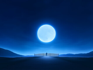 Wall Mural - Bright Full Moon Night with Lone Individual Gazing