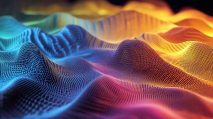 Leinwandbilder - Abstract colorful wavy landscape of interconnected dots.