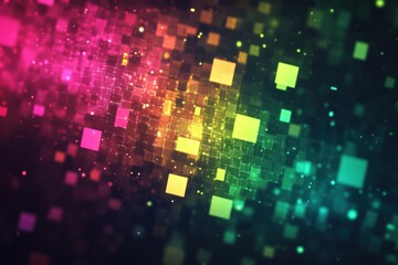 Leinwandbilder - Vibrant glowing mosaic with pixelated elements creating a dynamic abstract background. Generative AI