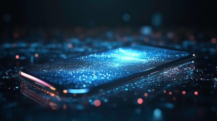 Poster - Futuristic smartphone displaying digital data particles.