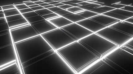 Leinwandbilder - Abstract 3D rendering of glowing white lines forming a grid of dark squares, creating a futuristic or technological background.