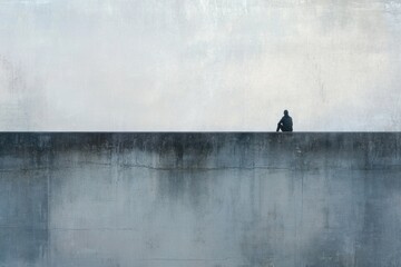Aufkleber - Lonely figure on the edge of a foggy bridge reflecting solitude in an urban landscape. Generative AI