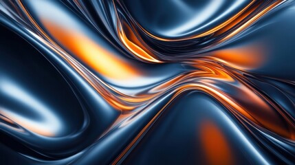 Poster - Glossy abstract waves with vibrant orange and deep blue flow creating a dynamic visual experience. Generative AI