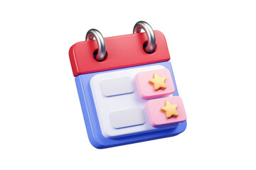 Fototapete - 3D render of a colorful calendar icon with two gold stars, indicating important events or reminders. background removed