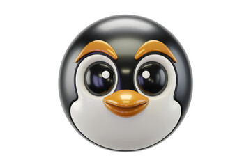 Poster - Adorable 3D penguin emoticon with big eyes, orange beak, and glossy finish. background removed