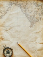 Poster - Vintage map and compass create an adventurous setting for exploration and travel planning. Generative AI