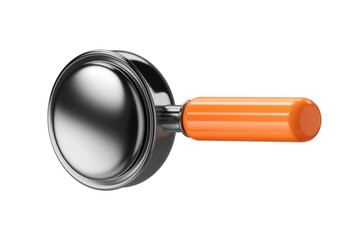 Leinwandbilder - A 3D render of a sleek, metallic magnifying glass with an orange handle, perfect for search or discovery concepts. background removed