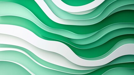 Wall Mural - abstract layers of green and white waves create a soothing and modern visual effect.