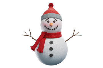 Poster - A cute 3D snowman with a red hat and scarf, winter holiday character. background removed