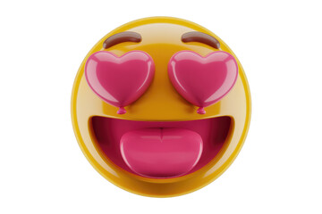 Poster - A 3D rendering of a smiling emoticon with hearts for eyes, expressing playful love. background removed