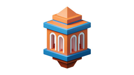 Aufkleber - A 3D isometric rendering of an orange and blue lantern, ideal for Ramadan or Islamic celebrations. background removed