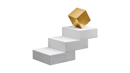 Aufkleber - A gold geometric shape rests atop a white staircase, symbolizing achievement or progress. background removed