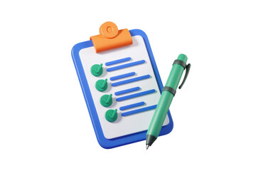 Leinwandbilder - 3D render of a checklist clipboard and pen, symbolizing task management and productivity. background removed