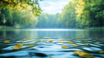 Poster - Calm autumn lake reflecting tranquil forest scenery