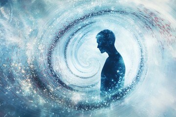 Aufkleber - Human silhouette in an abstract whirlwind of lines and shapes reflecting feelings of loneliness and isolation. Generative AI