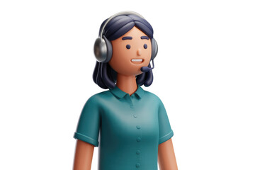 Poster - 3D render of a female customer service representative wearing headset, offering assistance. background removed