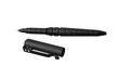 © solidmaks - A black tactical pen with a textured grip and a removable cap, designed for self-defense and writing, isolated on a white back