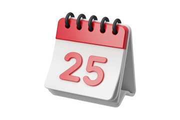 Poster - A 3D rendered image of a red and white desk calendar showing the 25th. background removed