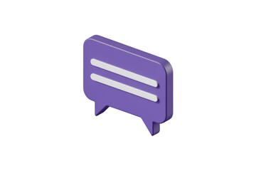 Fototapete - 3D isometric purple chat bubble with two white lines, signifying communication. background removed