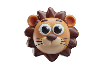 Wall Mural - Adorable 3D cartoon lion head with big eyes and a friendly smile. background removed