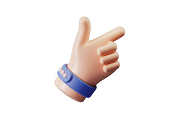 Poster - 3D rendered cartoon hand pointing towards something, wearing a wristband. background removed