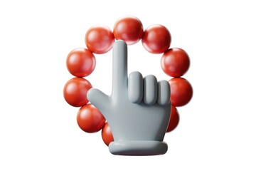 Fototapete - 3D render of a cursor hand pointing through a circle of red balls. background removed