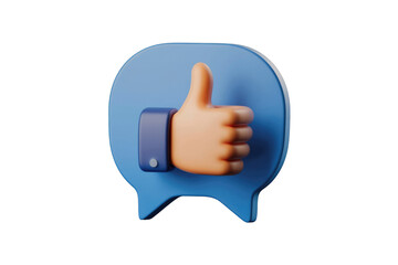 Fototapete - 3D render of a thumbs up emoji inside a blue speech bubble, signifying approval or positive feedback. background removed